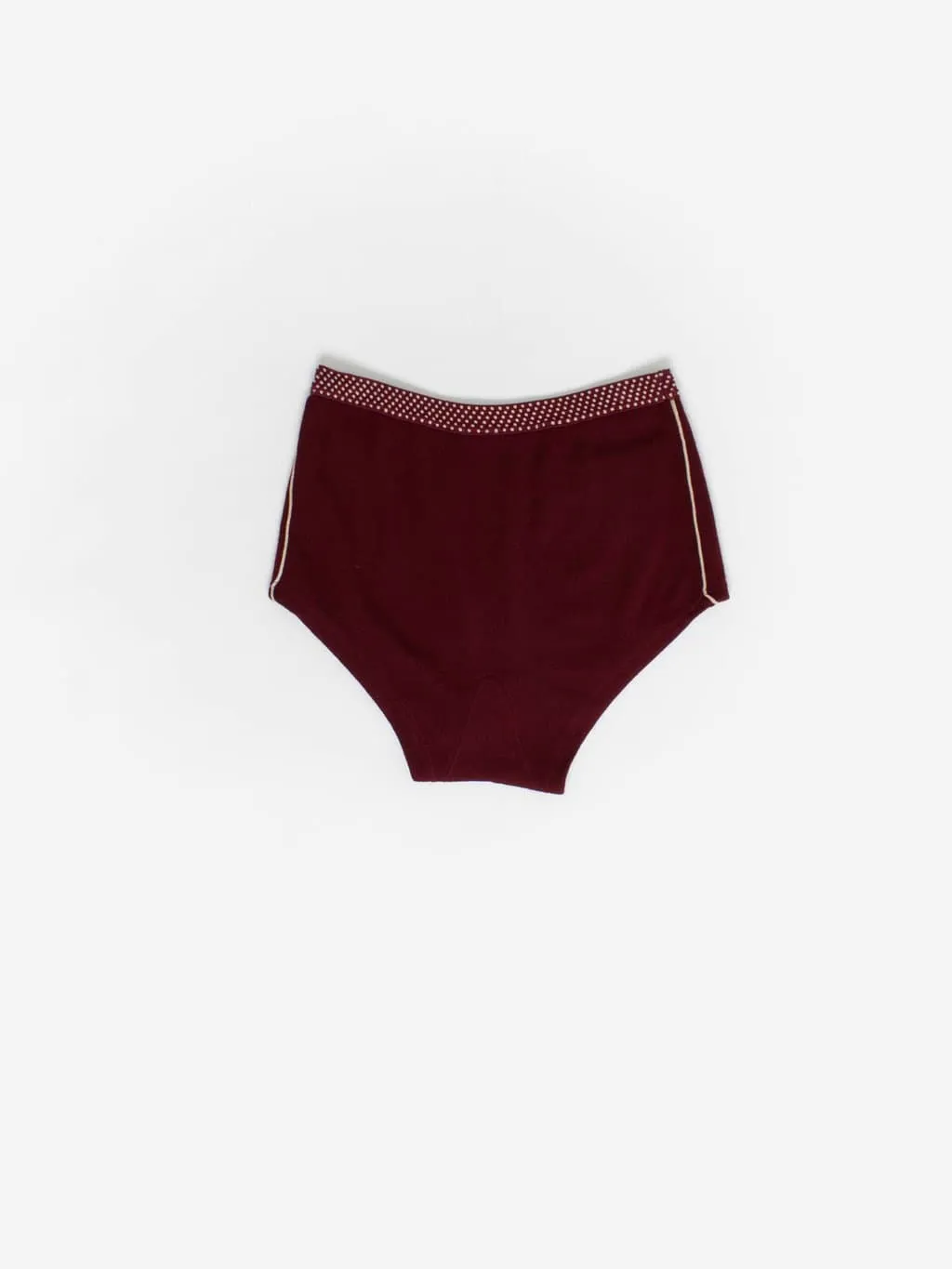 Rare 1950s vintage knitted swimming trunks in burgundy red – Medium / Large