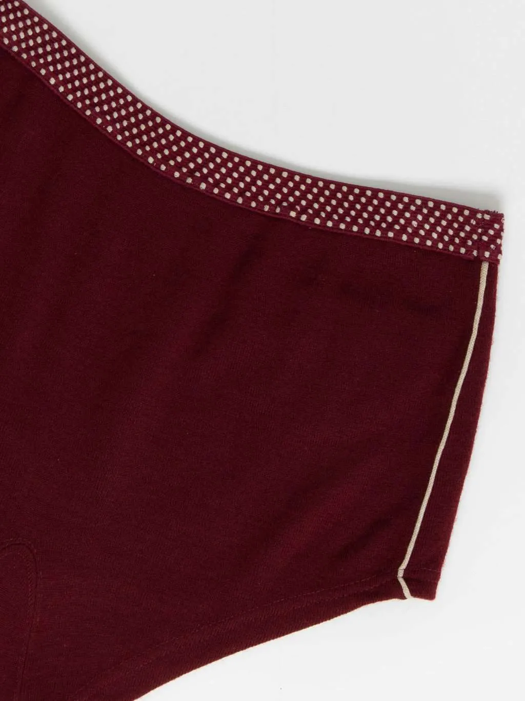 Rare 1950s vintage knitted swimming trunks in burgundy red – Medium / Large