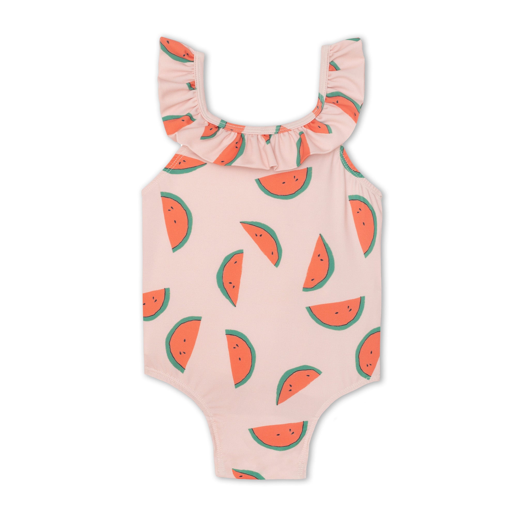 Recycled Polyester Pink Dotted Ruffle Baby Swimsuit