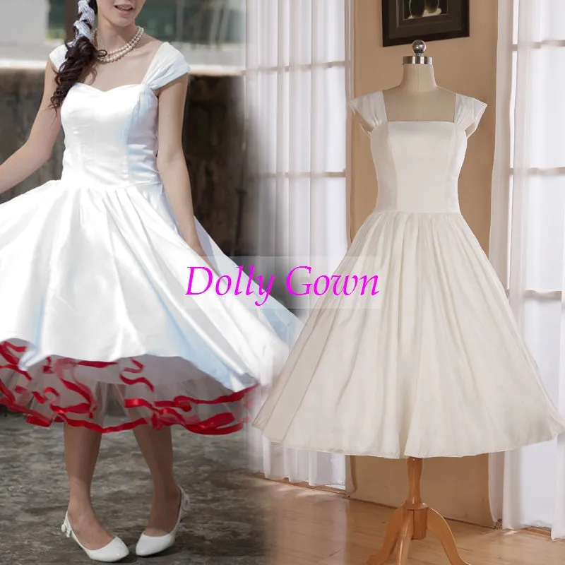 Romantic Rockabilly 50s Pip Up Wedding Dresses with Wide Pleated Straps