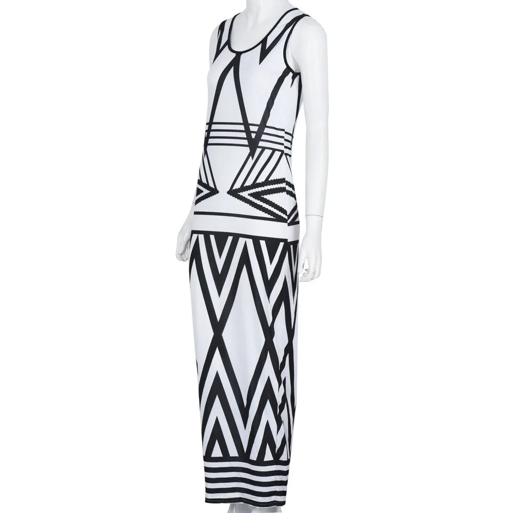 Style Sexy Dress Women Long Dresses Geometric Print Beach Dress sleeveless tank Maxi Robe