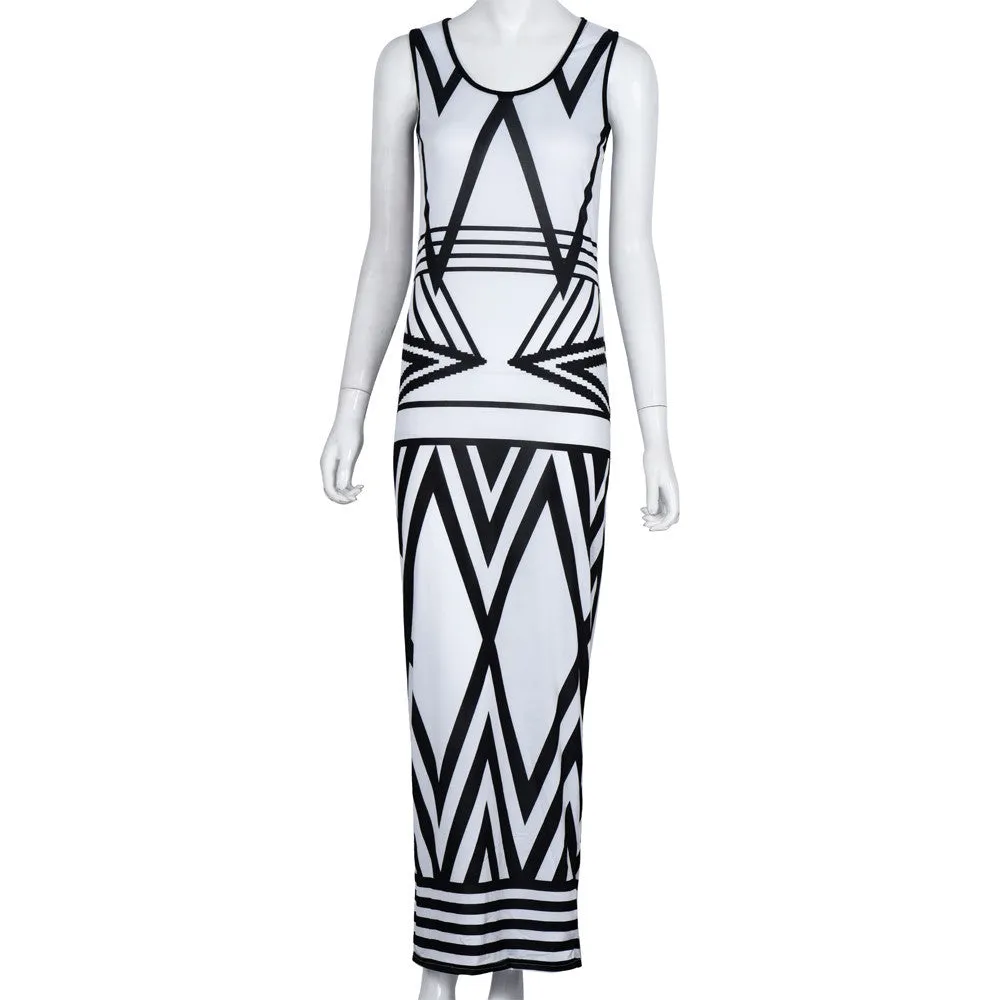 Style Sexy Dress Women Long Dresses Geometric Print Beach Dress sleeveless tank Maxi Robe