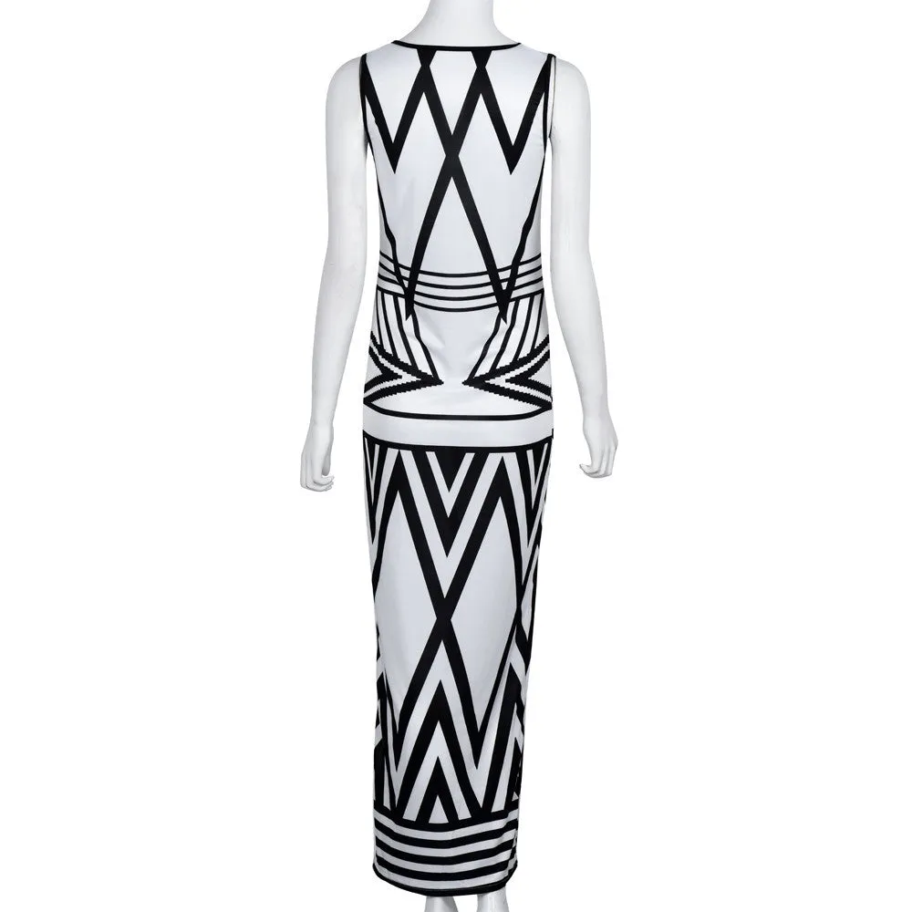 Style Sexy Dress Women Long Dresses Geometric Print Beach Dress sleeveless tank Maxi Robe