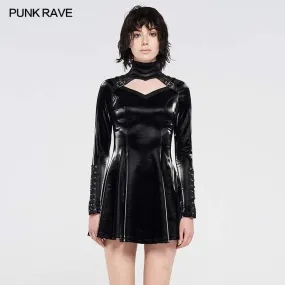 Women's Punk Lacing A-line Faux Leather Dresses