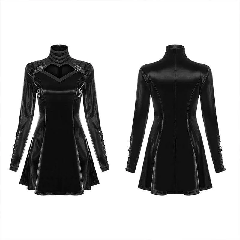 Women's Punk Lacing A-line Faux Leather Dresses