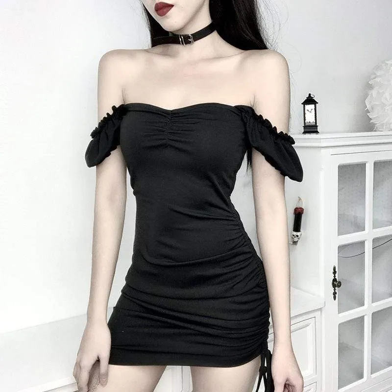 Women's Solid Color Bubble Sleeved Ruched Dresses